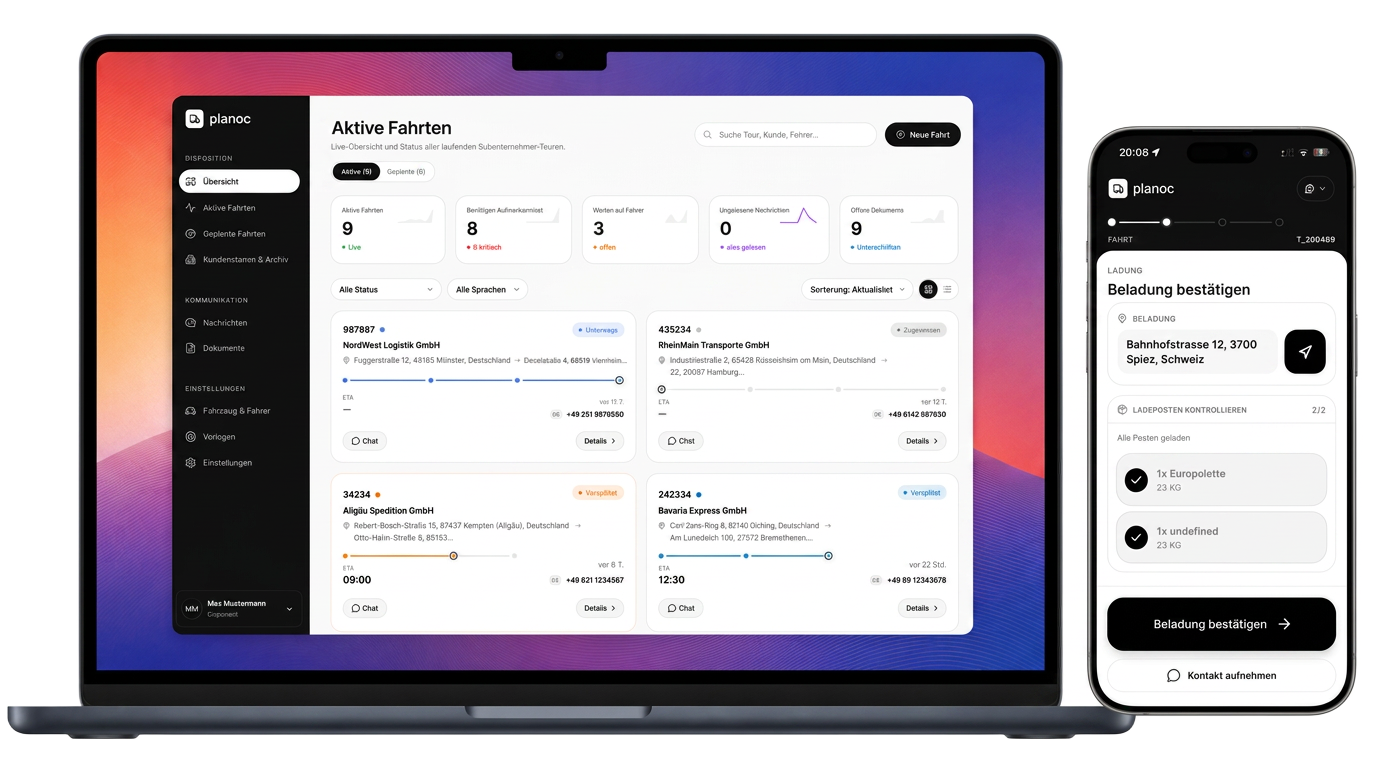 Planoc Dashboard auf Laptop und Smartphone